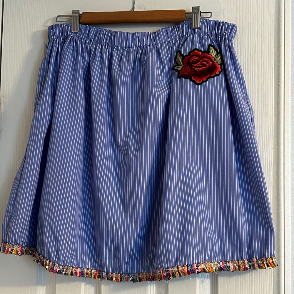 Denimland 🔵Rainbow Fringe Mini Skirt, LG, Blue